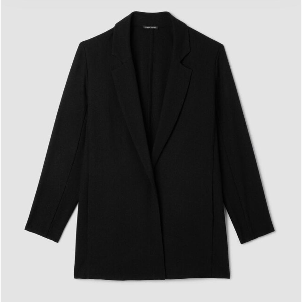 Eileen Fisher Blazer Jacket XS Womens Black Wool Open Front Oversized